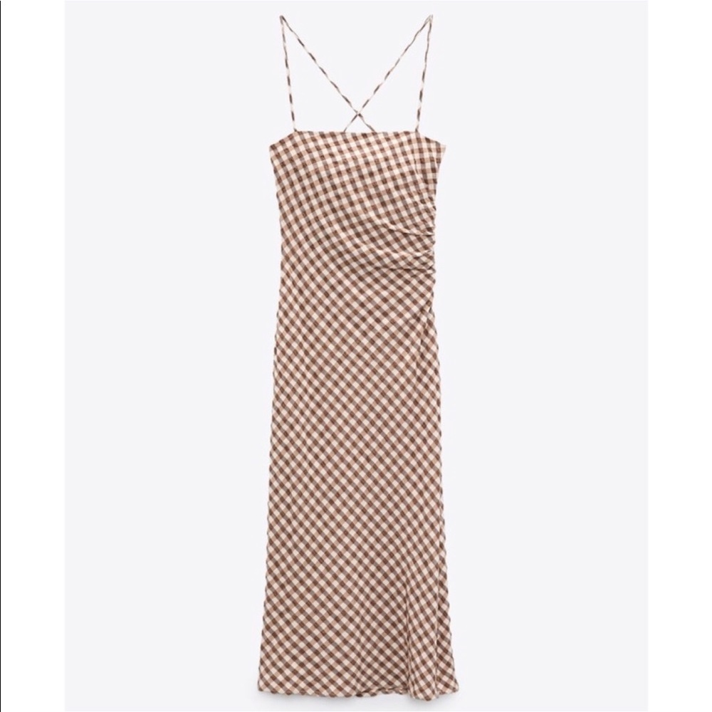 Zara Brown Checkered Midi Dress